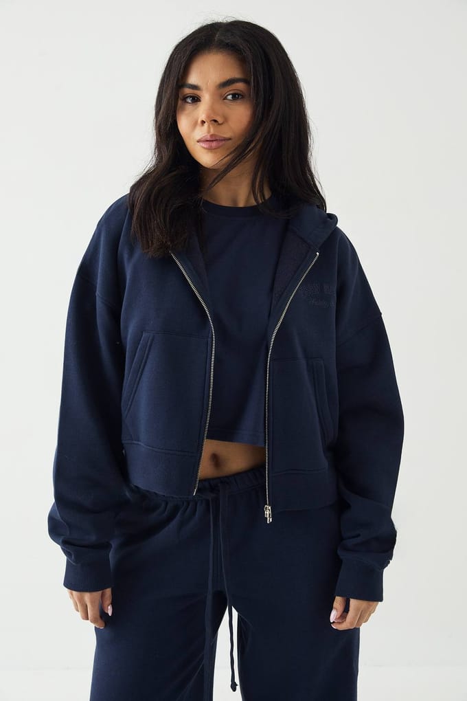 Dames DSGN Studio Sport Training Club Boxy Ritshoodie | Marineblauw | Maat: 3XL
