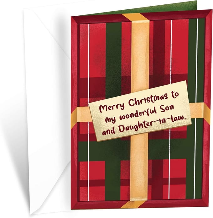 Kerstkaart voor Zoon en Schoonter: Dik Karton, Milieuvriendelijk & Premium Envelop