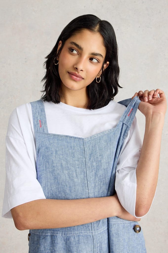 White Stuff Vivian Linen Dungaree Chambray Blue Größe: 6 | Jumpsuits Outlet | Damen | Weiß