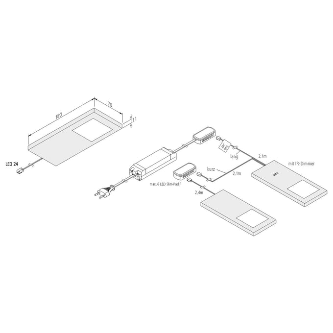 Hera Onderbouwlamp LED Slim Pad F per 3, 3.000K zwart