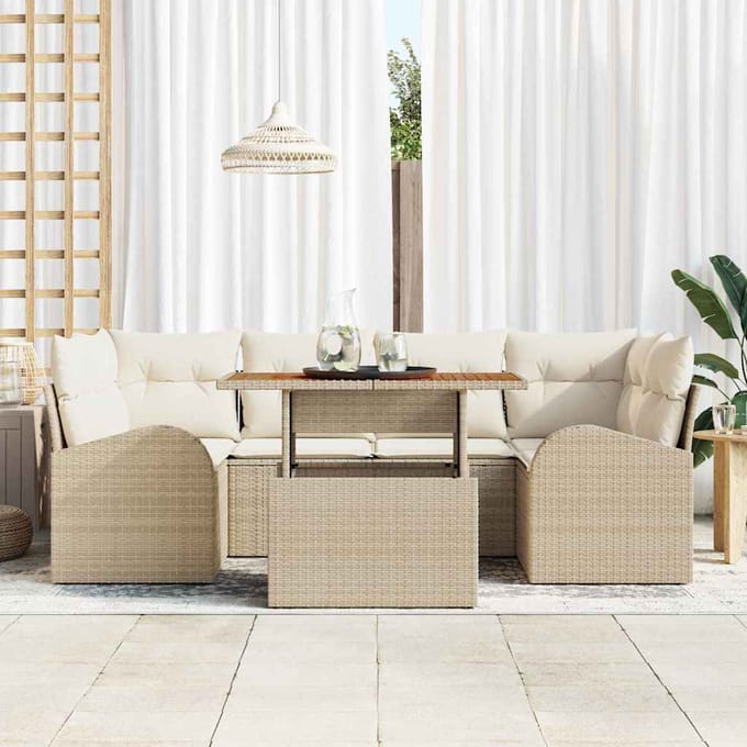 vidaXL - Tuinbank - Set - 7 - st - beige - en - crèmekleurig