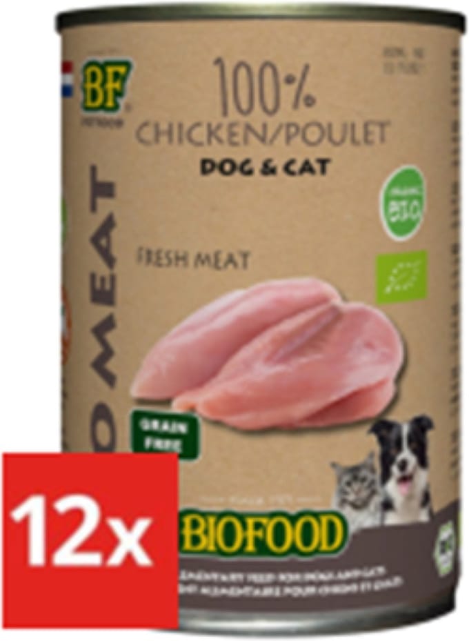 12x Biofood Organic 100% Kip voor hond en kat - 400g