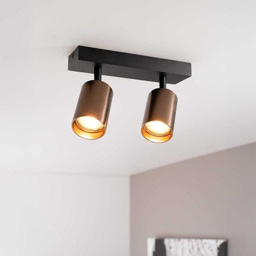 Taurus bronzo II by LUSENZ - 2-lichts plafondspot met kantelbare geborstelde bronzen spots en matzwarte basis