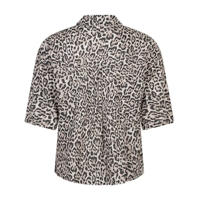 Red Button Blouse Nora Blouse Linen Leopard Srb4864 Pebble Dames Maat - S