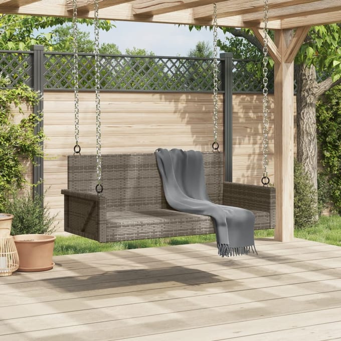 vidaXL - Schommelbank - 119x56x48 - cm - poly - rattan - grijs