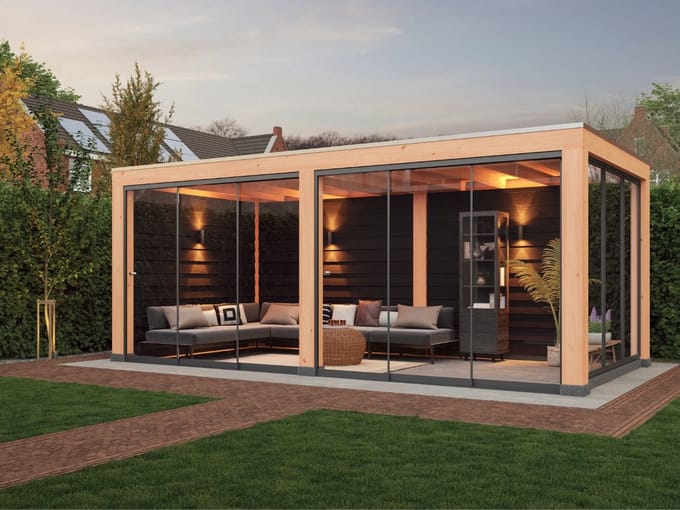 Douglas overkapping, 600 x 300, met zwarte achterwand, Westwood Modern Plus