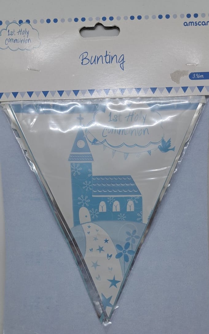 eerste Heilige communie puntvlagslinger blauw amscan 3,90 meter