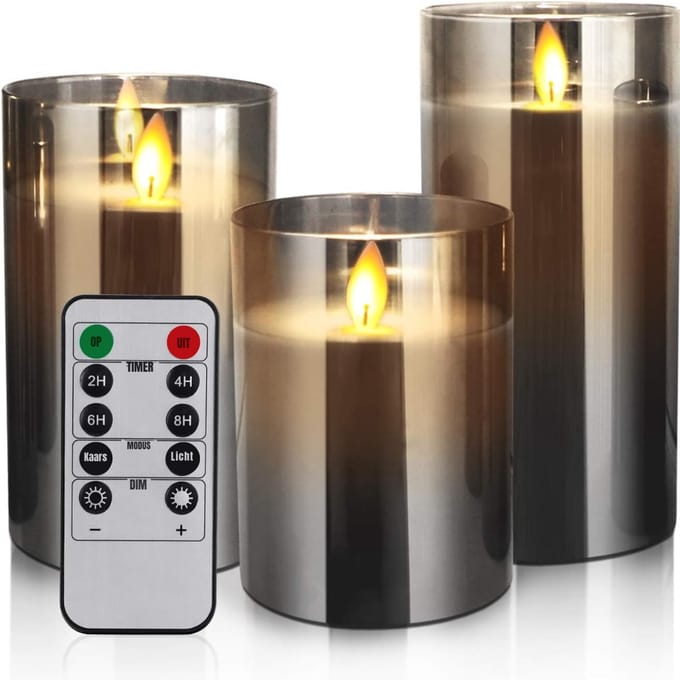 Core® LED Kaarsen Oplaadbaar - Nep Kaarsen - Grijs - 11cm x 30cm x 19cm