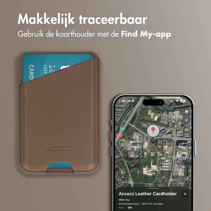 Accezz Magnetische Leren Pasjeshouder - Wallet Kaarthouder geschikt voor Apple Find My - Coffee Brown