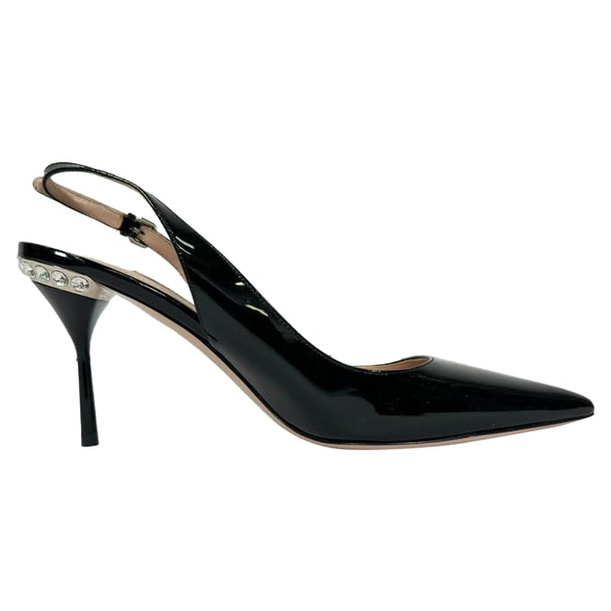 Miu Miu Versierde Slingback Pumps in Zwart Patentleer