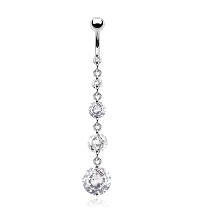 Navelpiercing CZ drop lange hanger - wit - LMPiercings