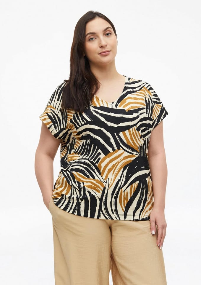 s.Oliver - female - Gestructureerd T-shirt met V-hals in een ontspannen pasvorm
