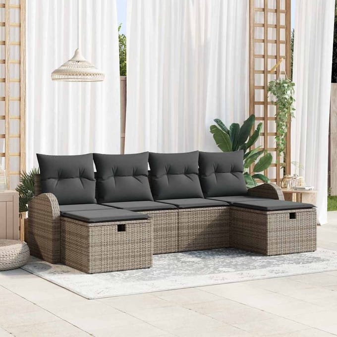 vidaXL - Bankstel - 6 - st - Grijs - poly - rattan