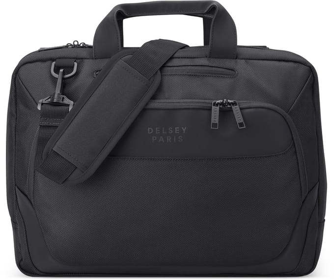 Delsey Parvis Plus Aktetas 15.6 inch – 2 Vakken – Trolleyband – Gerecycled Polyester – Black