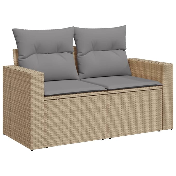 vidaXL - 11-delige - Tuinset - met - kussens - poly - rattan - beige