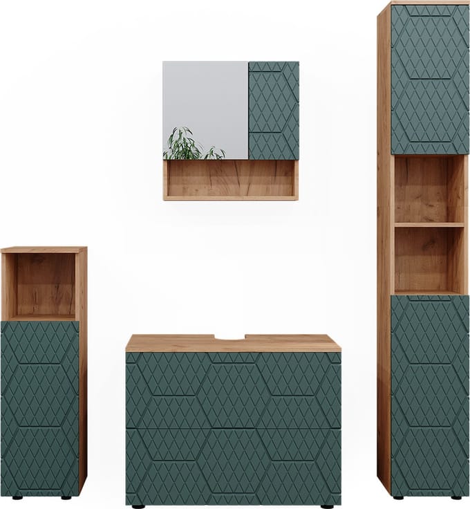 Vicco Badkamermeubel set Irma, Groen/Goudkleurig Eiken, 4-delig
