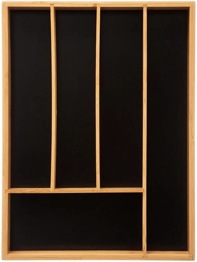 5Five Bestekbak/keuken organizer - 5-vaks - zwart - bamboe - 34 x 25 cm