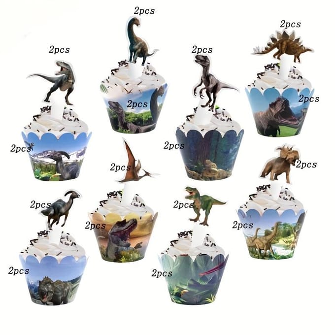 1 ensemble de décorations de cupcakes en forme de dinosaure, thème jurassique, décoration d'insertion de gâteau, table à dessert, gâteau pour enfants gray