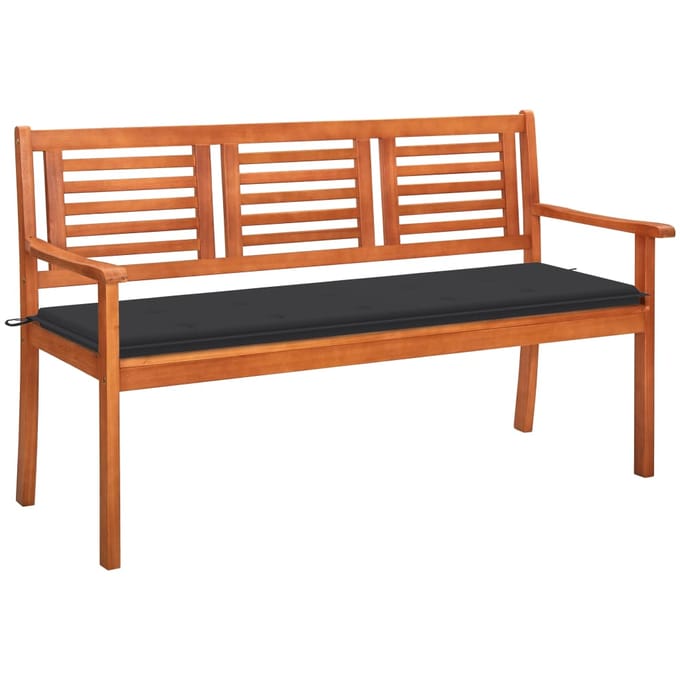 vidaXL - Tuinbank - 3-zits - met - kussen - 150 - cm - massief - eucalyptushout