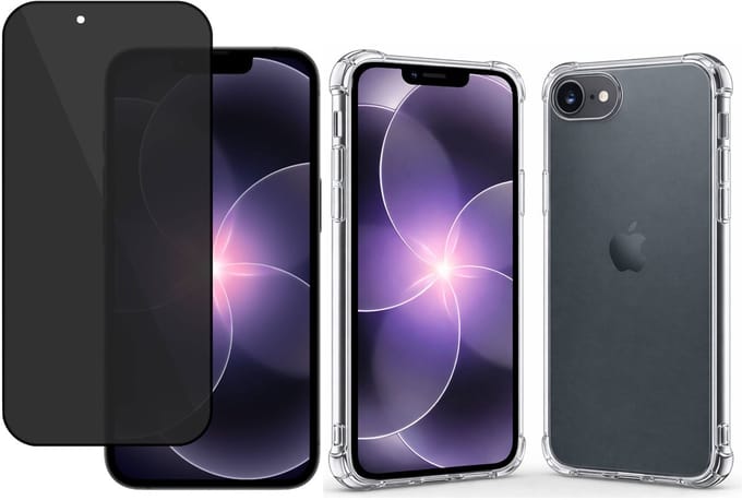 TechNow Hoesje + Privé Screenprotector geschikt voor iPhone 17e Hoesje Screenprotector - Privacy Tempered Glass - Case Transparant