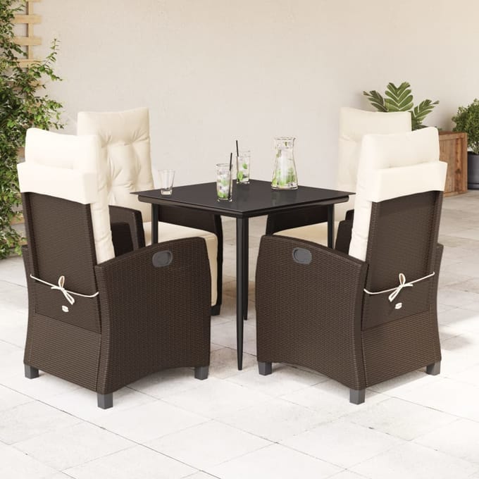 vidaXL - 5-delige - Tuinset - met - kussens - poly - rattan - bruin