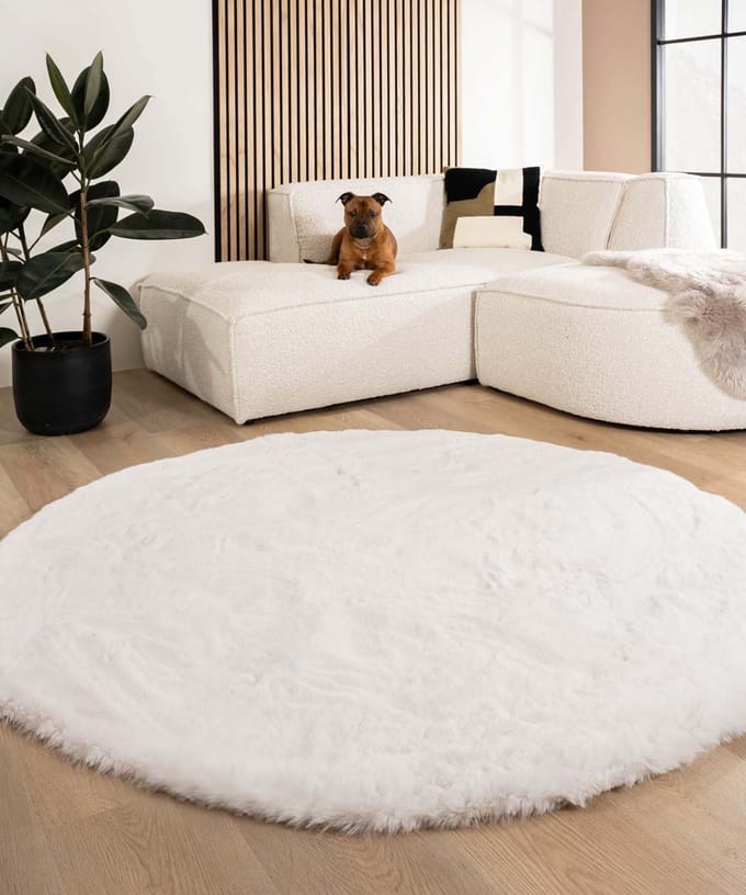 Fluffy vloerkleed rond - Comfy Deluxe wit 200