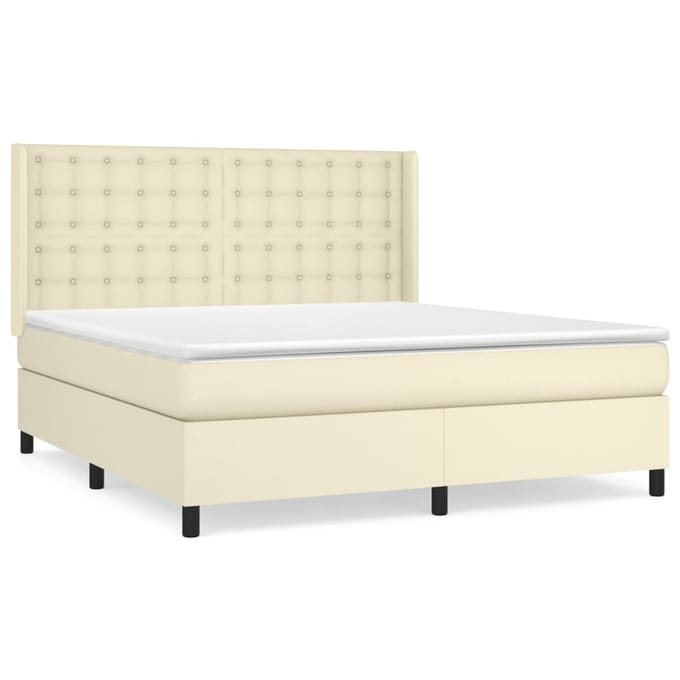 vidaXL - Boxspring - met - matras - kunstleer - crèmekleurig - 180x200 - cm