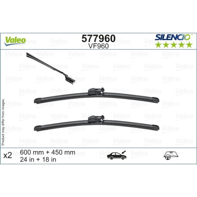 Wisserblad VALEO Silencio 577960, 600/450mm, Voor, 2 Stuk