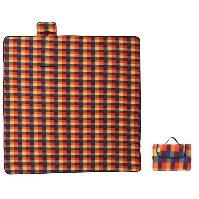 vidaXL - Picknickkleed - opvouwbaar - geruit - 200x200 - cm - fluweel - meerkleurig