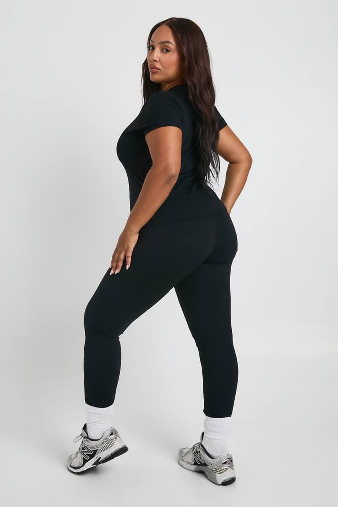 boohoo Dames Plus Superzachte sculpting legging met naaddetail | Zwart | Maat: 46