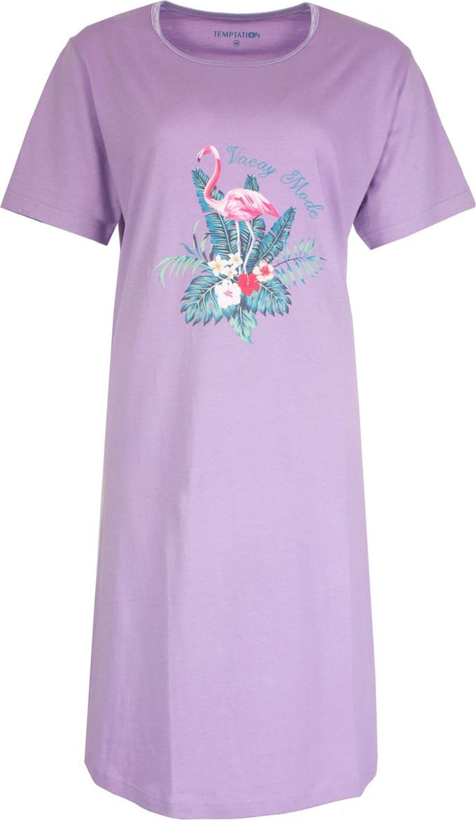 Temptation Dames Nachthemd - Bigshirt - Korte Mouw - Paars - Maat S