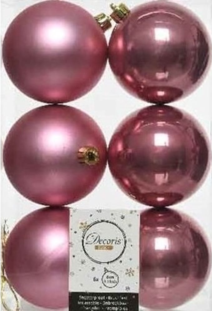 Decoris Kerstballen - 6x st - oudroze - D8 cm - kunststof - mat/glans - kerstversiering