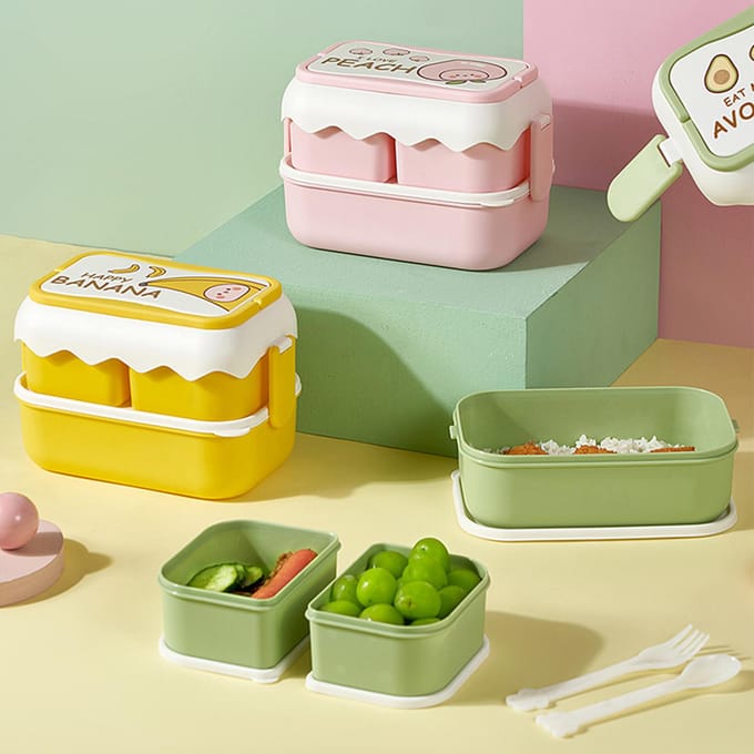 Boîte à lunch portable mignonne pour étudiants, boîte à bento pour enfants au micro-ondes, compartiment indépendant rose