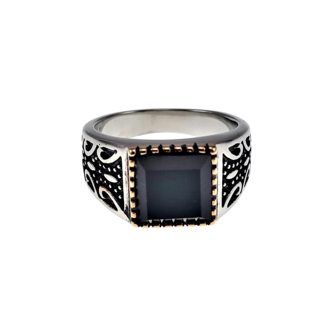 Zegelring Heren - Gepolijst RVS - Ring met Zwarte Onyx