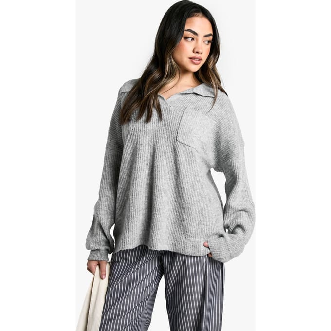 boohoo Dames Polo-kraagtrui | Grey Marl | Maat: Small