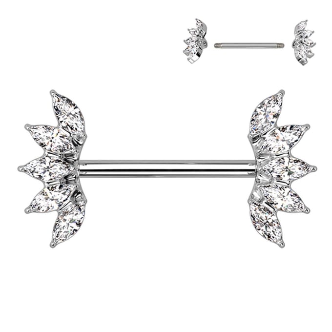 Tepelpiercing 5 Marquise Crystals Fan Ends 1.6x14 - wit - LMPiercings