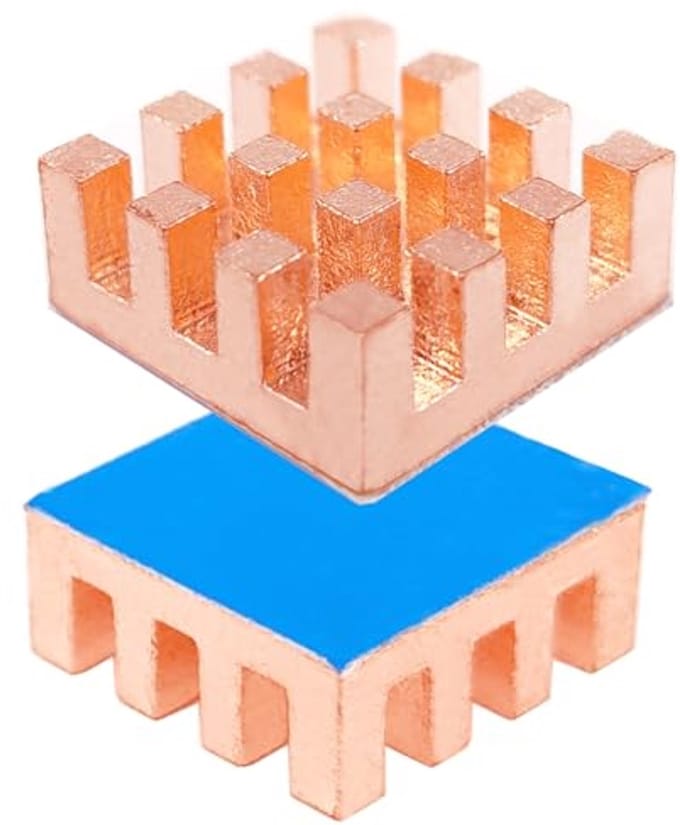 Koellichaam van puur koper 15 x 15 x 6 mm voor CPU en IC-chip - 2 stuks