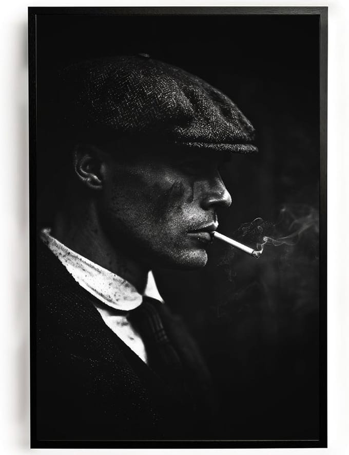 Poster vintage rokend persoon zwart wit A4