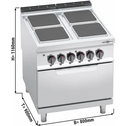 GGM Gastro Elektroherd - 14 kW - 4 Platten Eckig - inkl. Elektrobackofen Statisch - 7,5 kW Zilver
