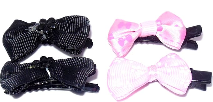 Duckklem strik-vorm zwart-roze set van 4 stuks.