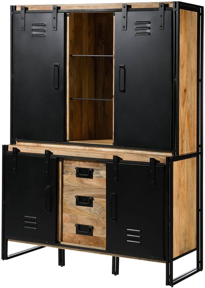 MASSIVMOEBEL24.DE mango buffetkast blank massief hout 150x55x200 cm gelakt gemonteerd BLACKBURN #106