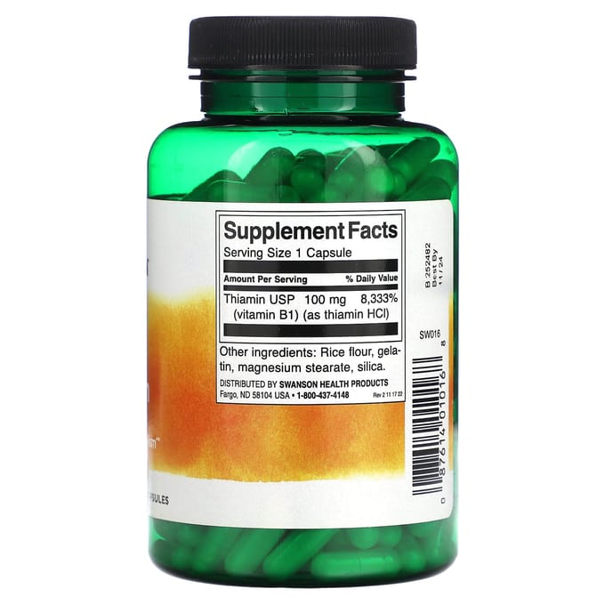 B1, Thiamine, 100Mg, 250 Capsules