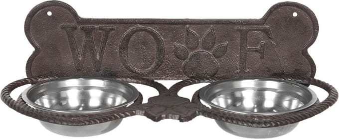 Clayre & Eef Voerbak hond 39x18x12 cm Bruin IJzer Hondenbot