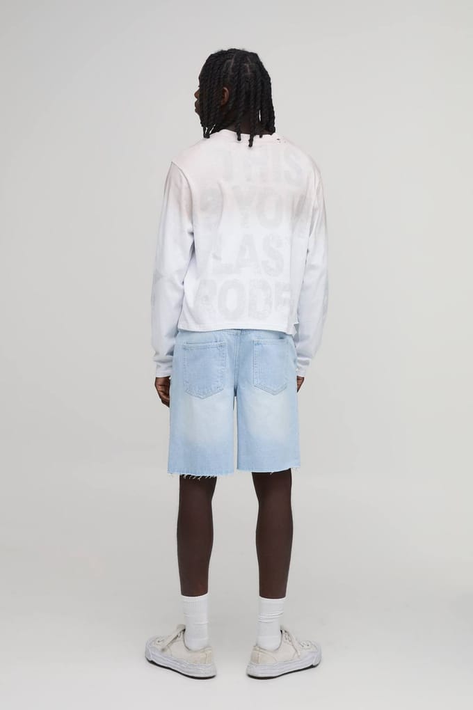 Ontspannen Denim Shorts Met Parelversiering | Light Blue | Size 34