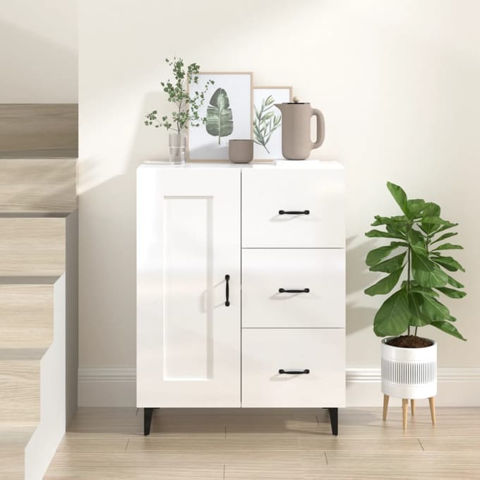 vidaXL - Dressoir - 69,5x34x90 - cm - bewerkt - hout - hoogglans - wit
