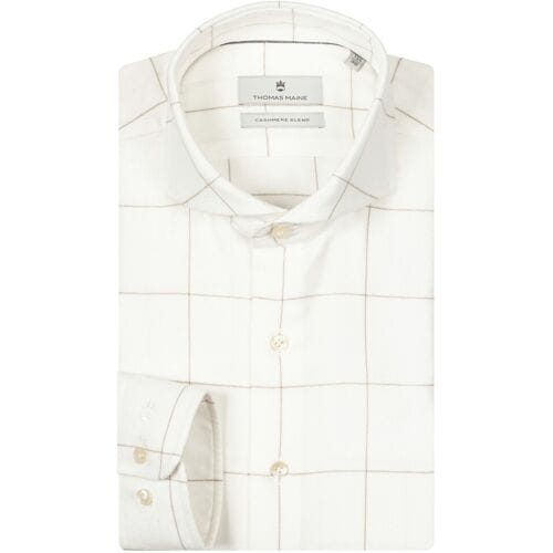 Thomas Maine Overhemd Bari Cutaway Flanel Two-Tone Check Wit-Zand / male