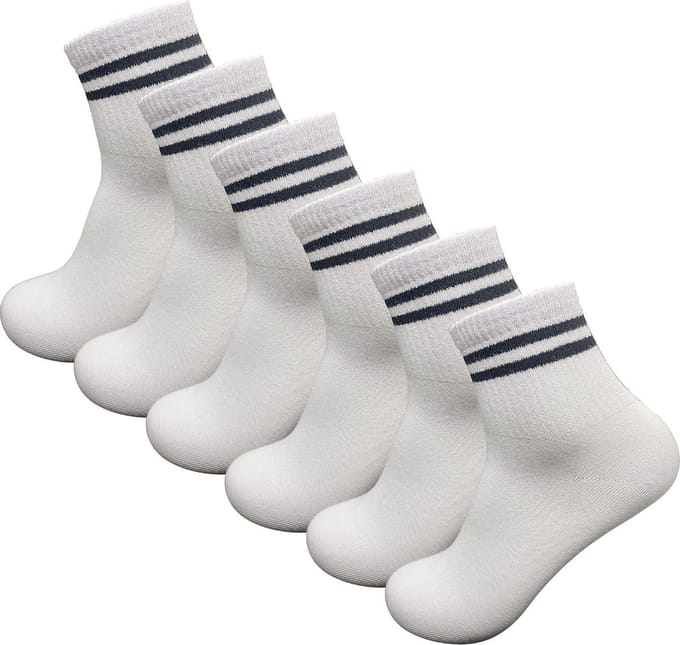 6 paar Quarter sneakersokken - Donex - Wit - Zwarte Gestreept- Maat 43-46