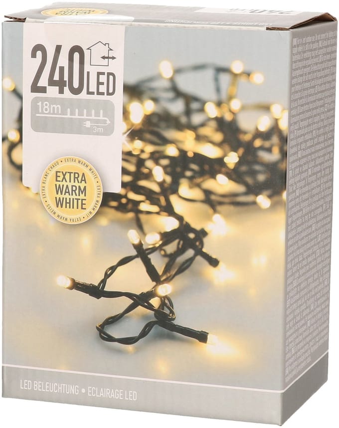 KerstXL LED verlichting - 18 meter – 240 LED lampjes – extra warm wit - voor binnen & buiten