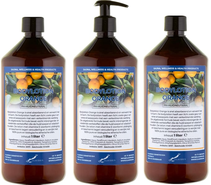 Bodylotion Orange 1 Liter - met gratis pomp - set van 3 stuks