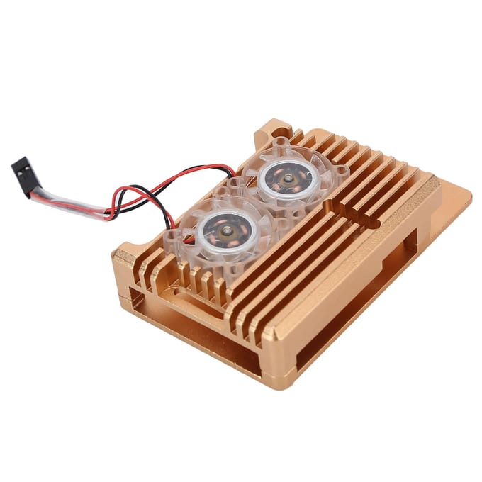 Boîtier de refroidissement en alliage d'aluminium Dissipation thermique Boîtier avec ventilateur pour Raspberry Pi 4 Modèle B Or